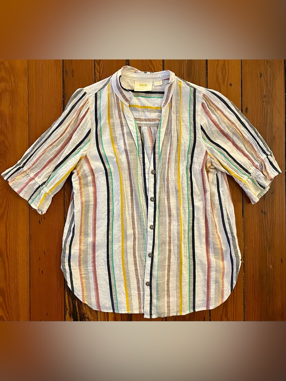 Anthropologie Maeve Alisa Striped Buttondown Blouse - Size 8 - Picture 3 of 6